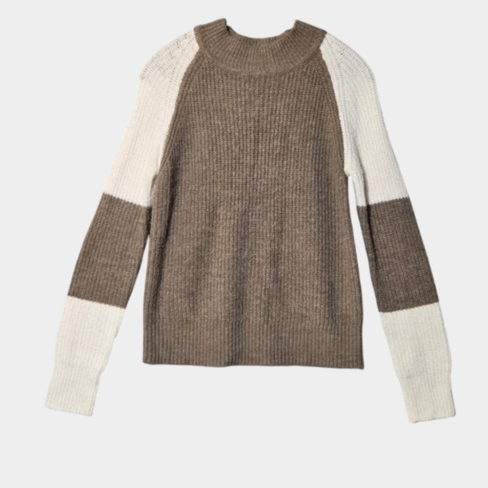 Ripe Maternity Colorblock Side Zip Knit Sweater Taupe Cream XS Casual Minimalist